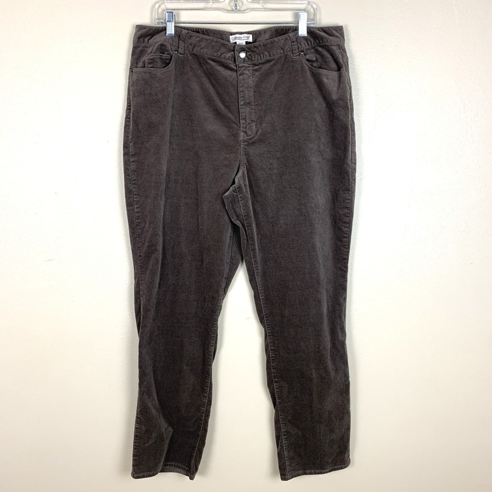 Coldwater Creek Velour Corduroy Pants Brown Taupe Size 16 Fall Stretch Straight